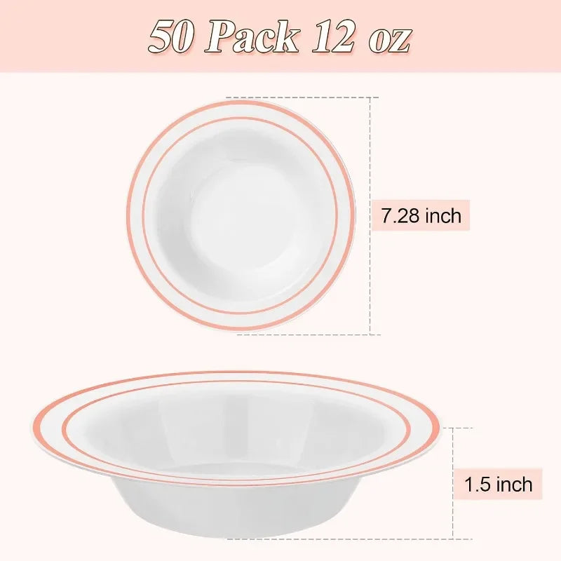 200 Pack 12oz Plastic Disposable Bowls, 3 Color Options