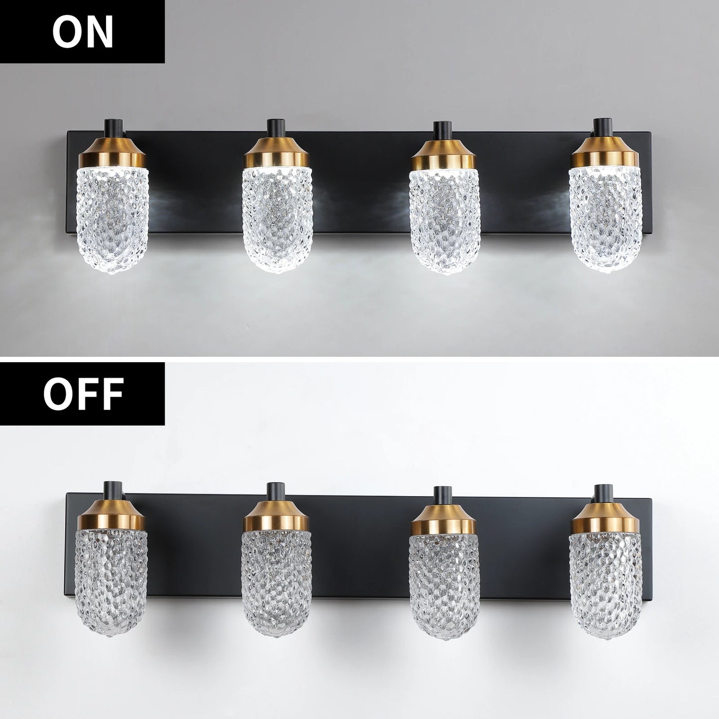 4 Light Crystal Black Gold Contemporary LED Bathroom Wall Sconce