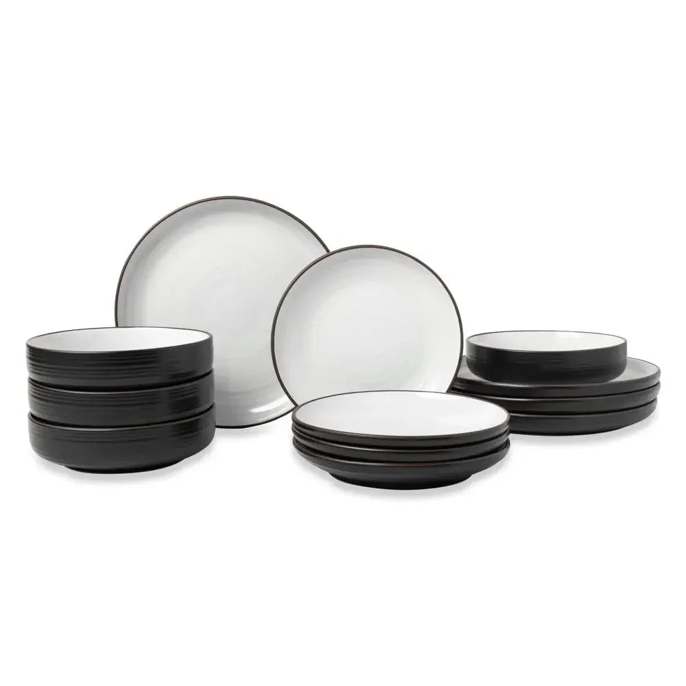 12-Piece Brooks Collection Rustic Ceramic Dinnerware Set, Service for 4, Dishwasher/Microwave/Freezer Safe