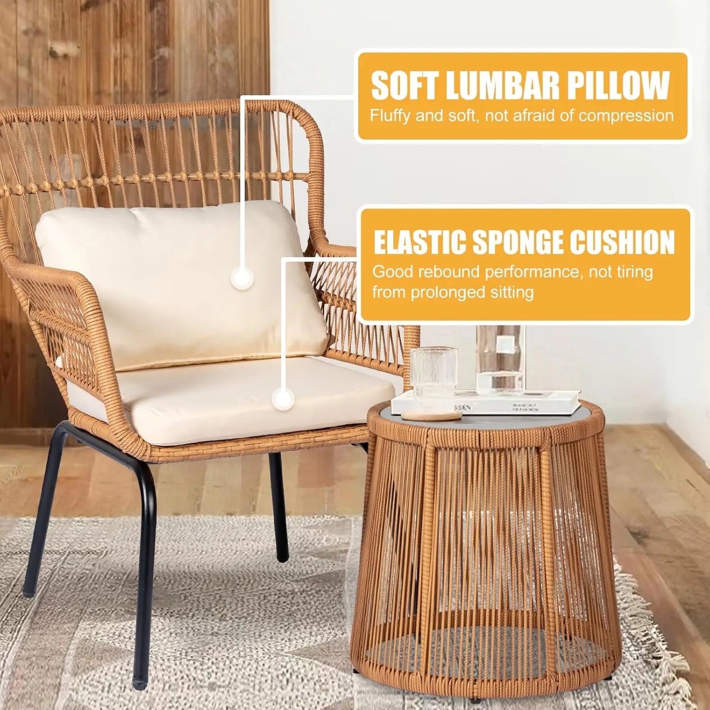 3 Piece Outdoor Wicker Bistro Patio Furniture Set