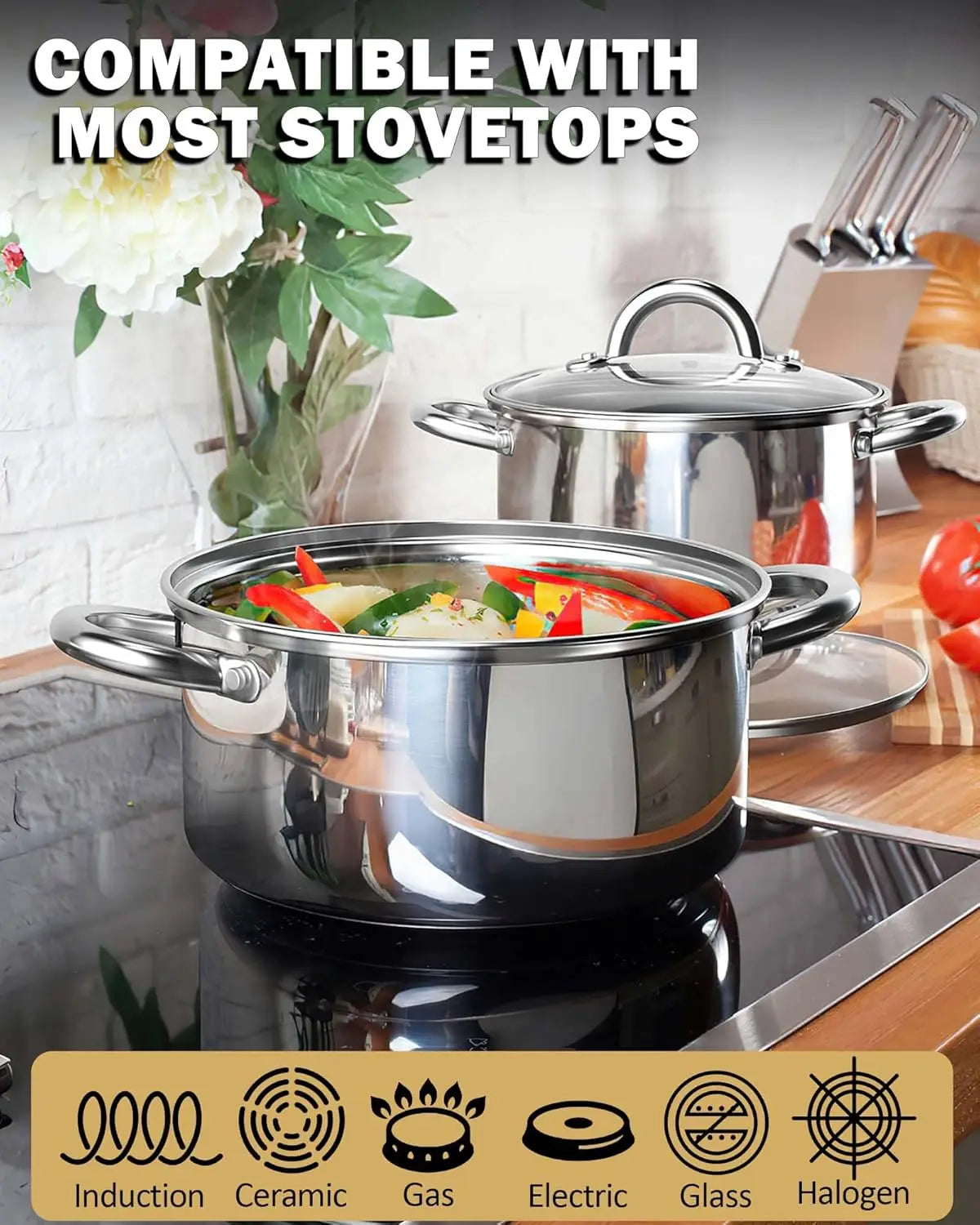 Cook N Home 12-Piece Basic Stainless Steel Cookware Set