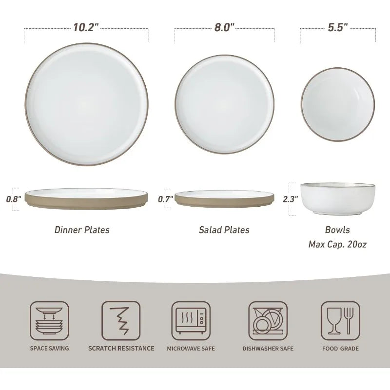 12 Piece Nature Stoneware Dinnerware Sets for 4, Assorted Colors