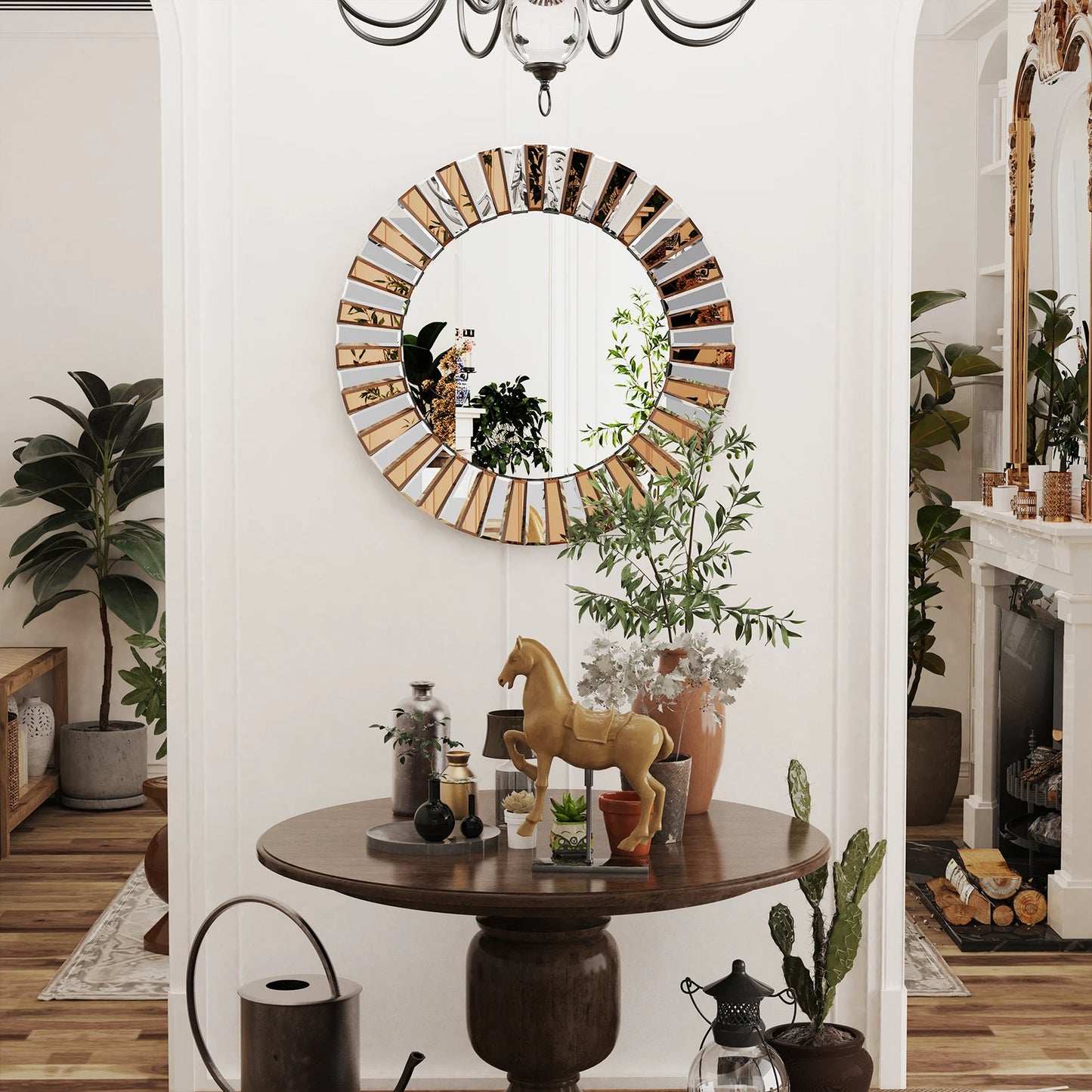 Beveled Edge Round Sunburst Wall Mirror