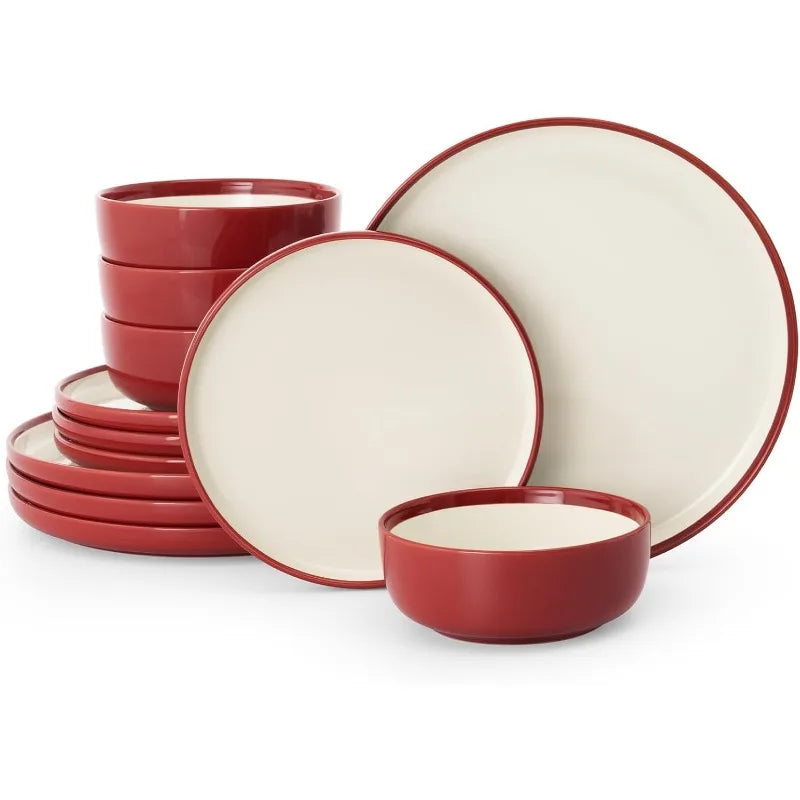12 Piece Nature Stoneware Dinnerware Sets for 4, Assorted Colors