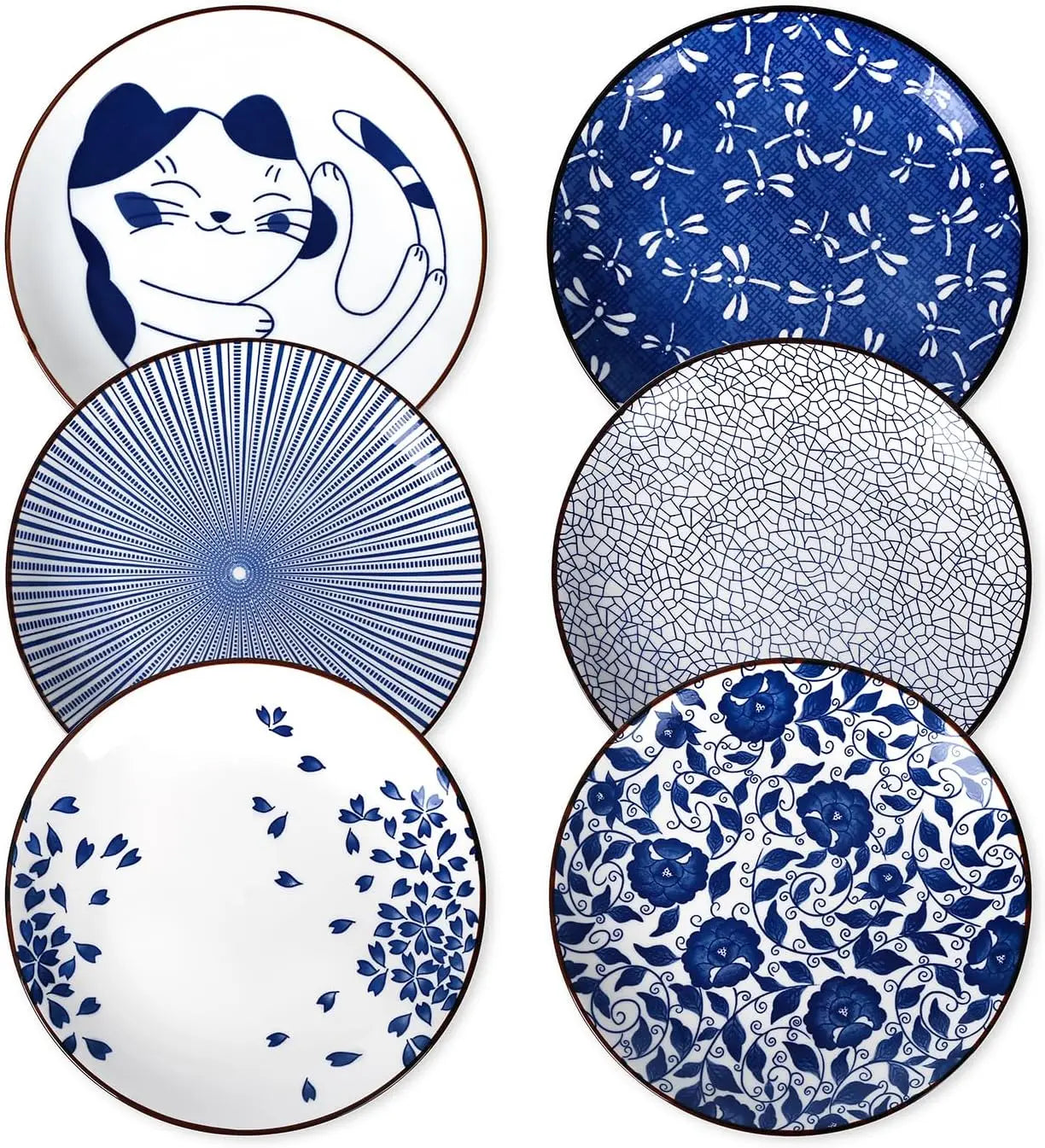 Set of 6 Porcelain Dinner Plates, Assorted Colors