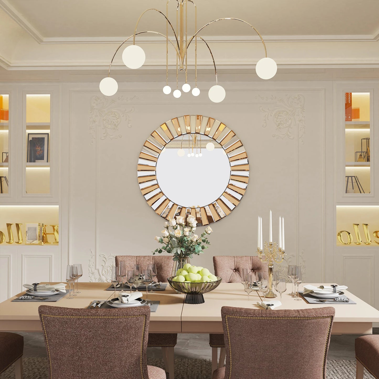 Beveled Edge Round Sunburst Wall Mirror