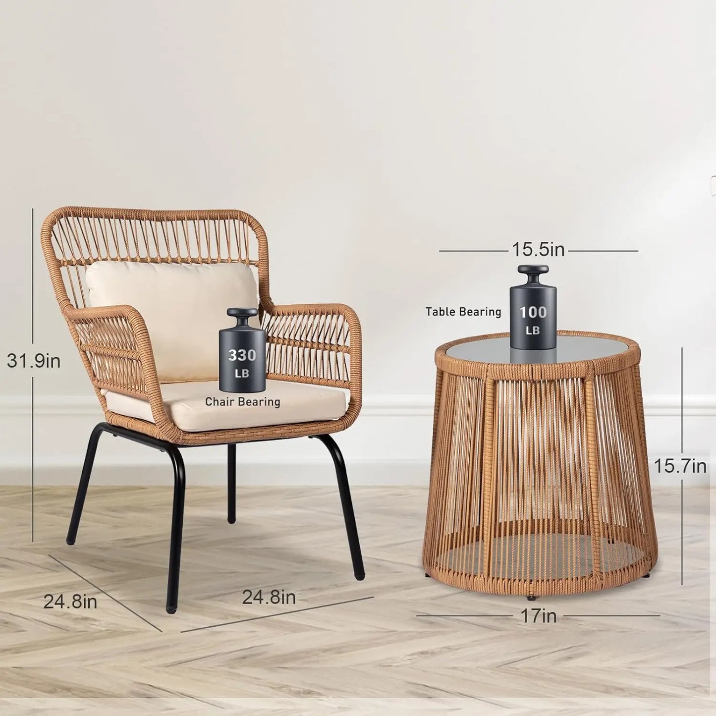 3 Piece Outdoor Wicker Bistro Patio Furniture Set