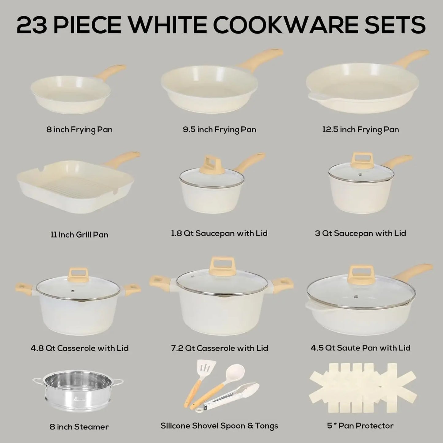 Romswi 23 Piece Non Stick Cookware Set, White
