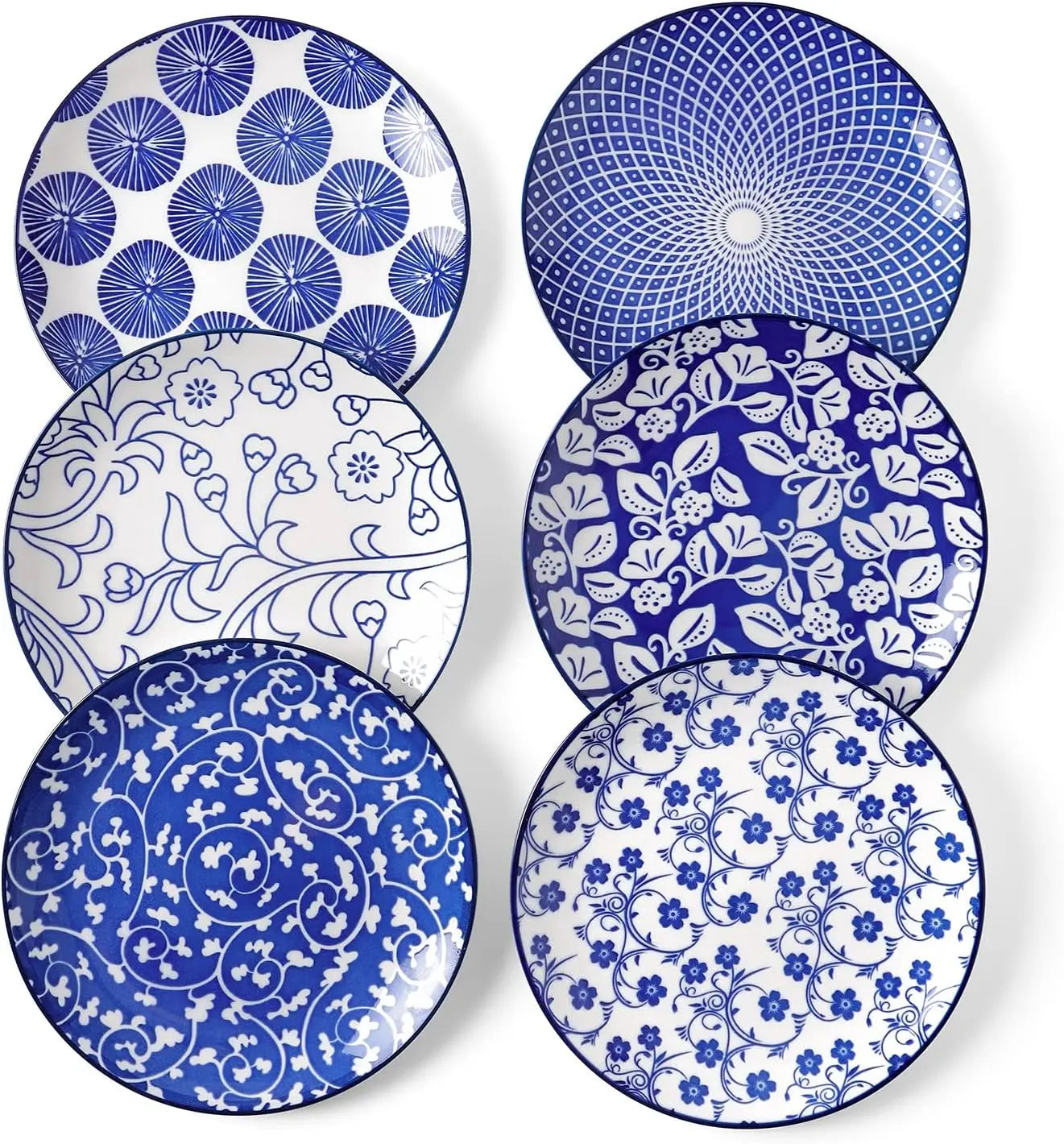 Set of 6 Porcelain Dinner Plates, Assorted Colors