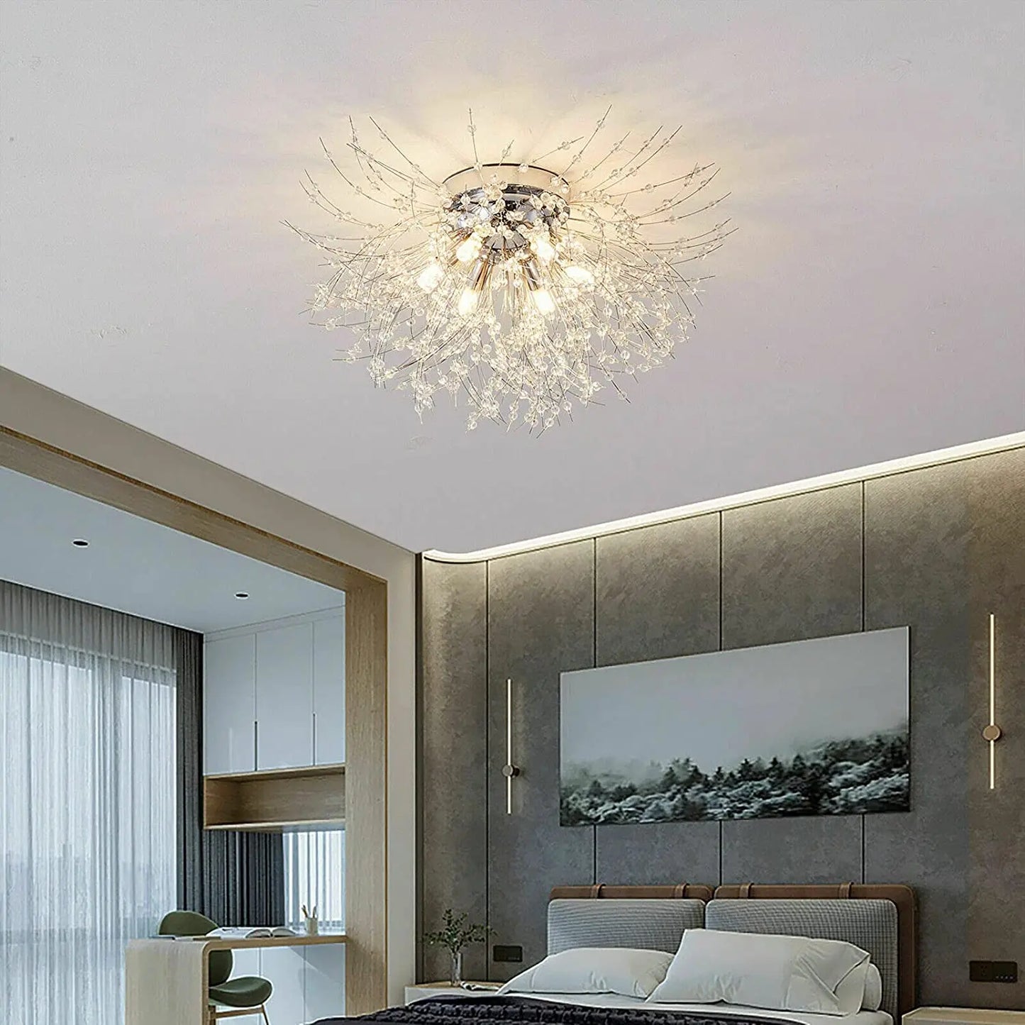 Modern Dandelion Crystal Flush Mount Ceiling Light