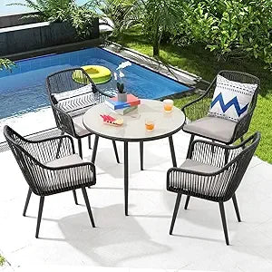 5-Piece All-Weather Twisted Rattan Patio Dining Set