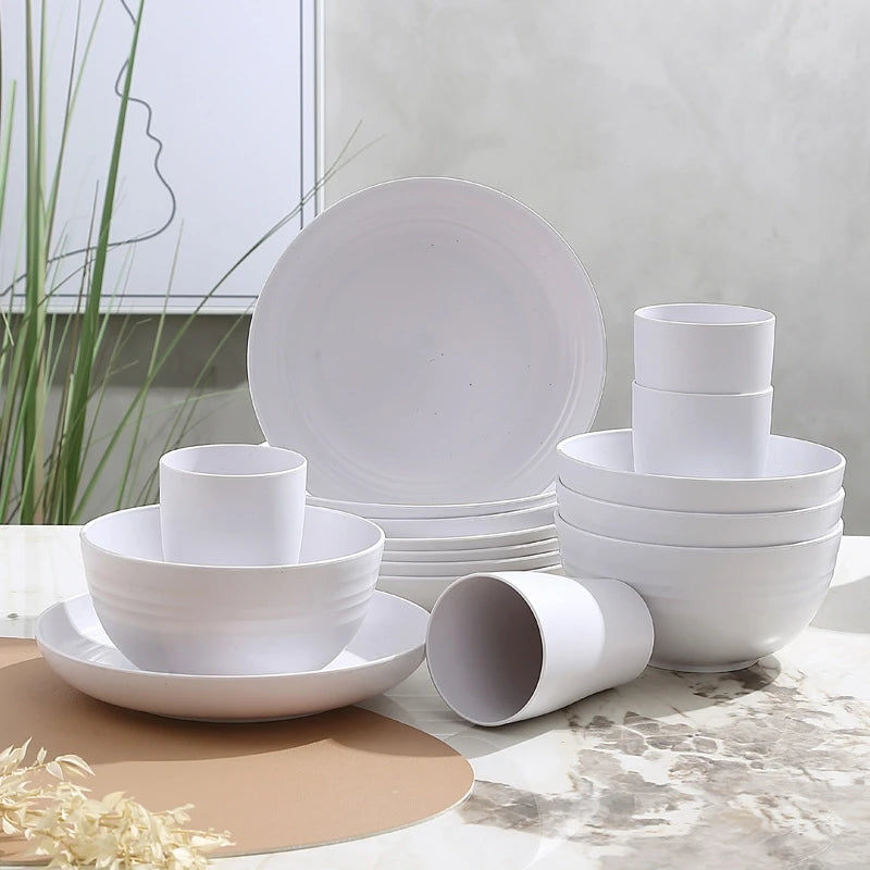 32 pieces plastic wheat straw tableware set