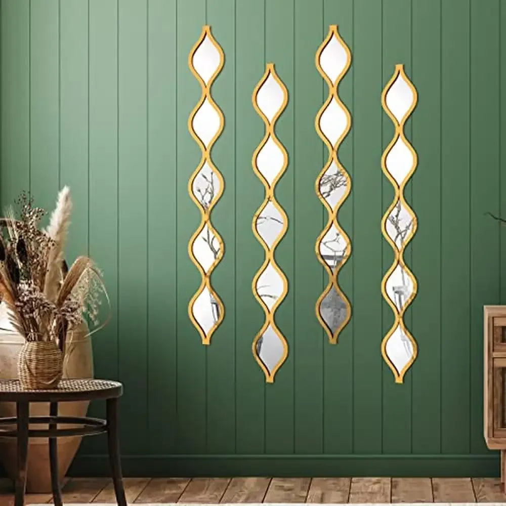 Set of 4, Gold Teardrop Mirror Wall Art Decor
