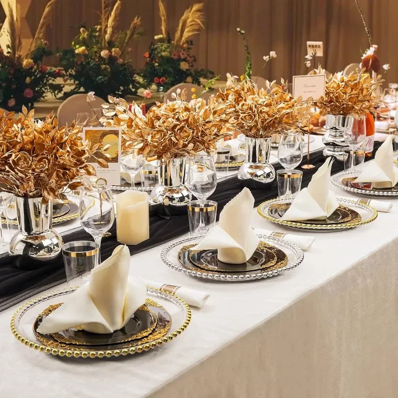 350 pcs Disposable Plastic Dinnerware Sets - 7 Color Options