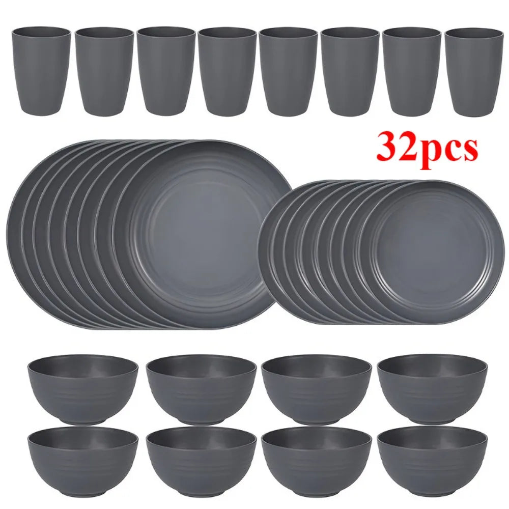 16/32pcs Plastic Tableware Set, Microwave And Dishwasher Safe