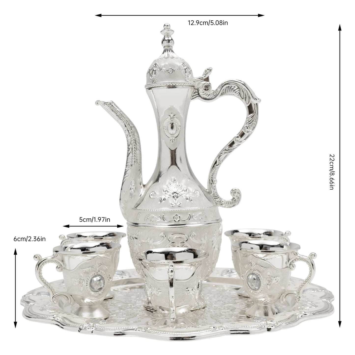 Vintage Turkish Coffee Pot Set with 6 Cups and Tray