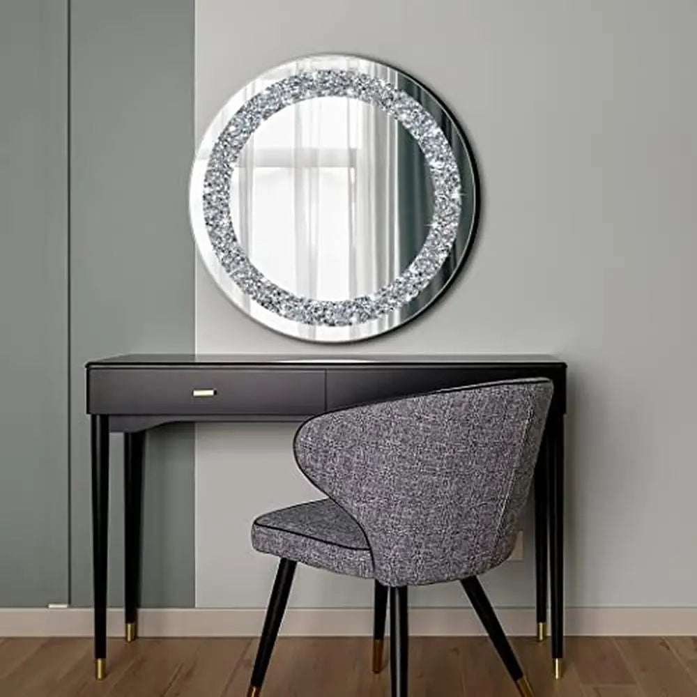 Luxury Crystal Crush Diamond Round Silver Wall Mirror (20x20x1 inch)