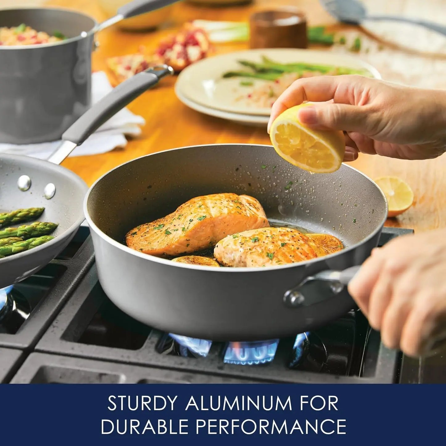 Cucina Nonstick Cookware Set, 12 Piece, Sea Salt Gray