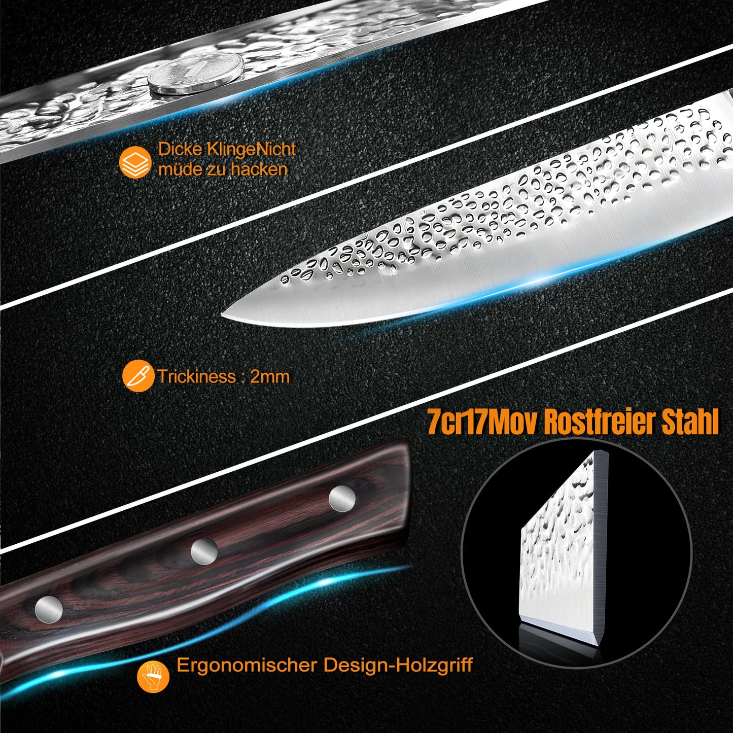 8pcs Hammer Pattern Chef Knives Set