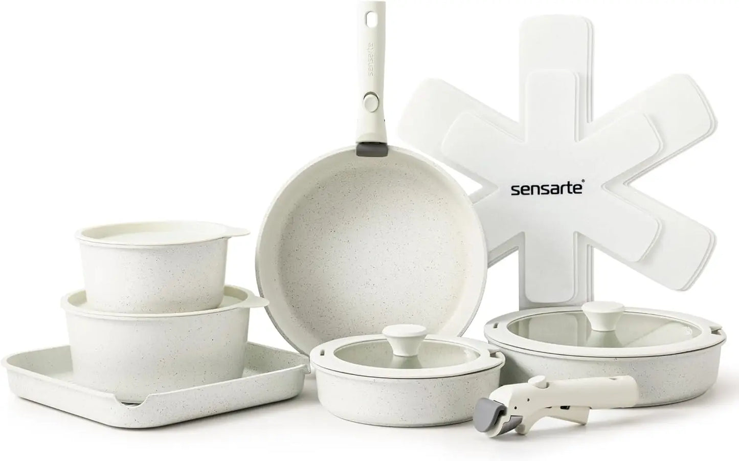 17 Piece Nonstick Ceramic Pots and Pans Set w/ Detachable Handle