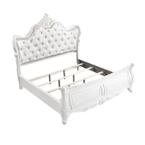 Wooden Pearl White Modern Style 5 Pc King Bedroom Set