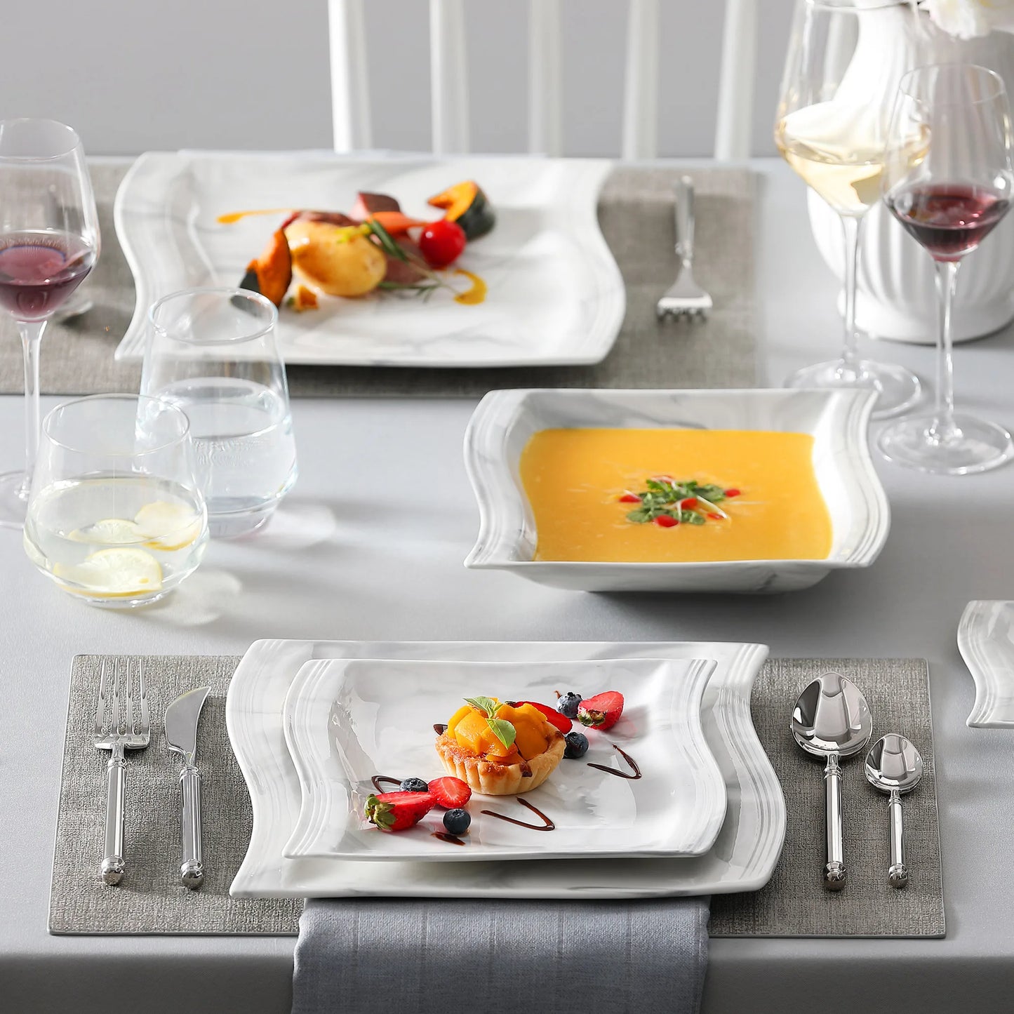 30/60PCS Marble Porcelain Dinnerware Set