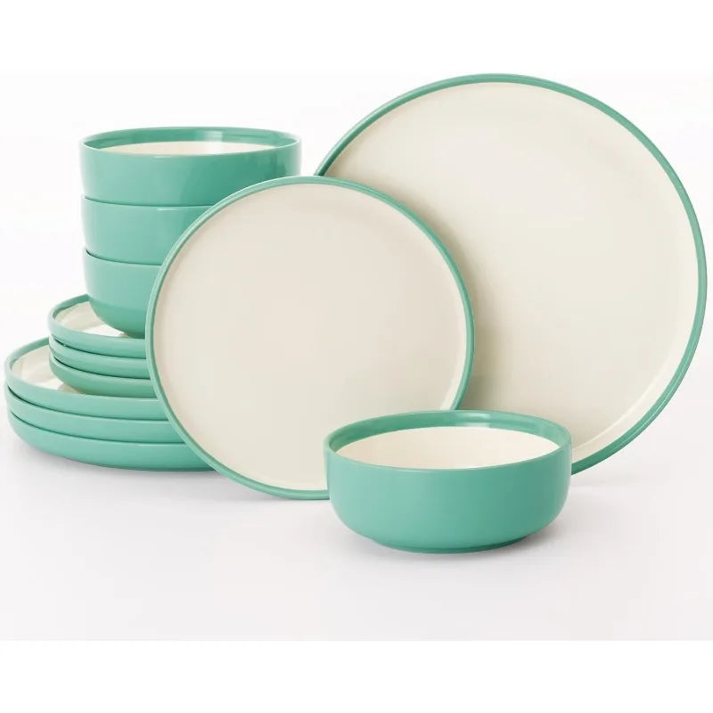 12 Piece Nature Stoneware Dinnerware Sets for 4, Assorted Colors