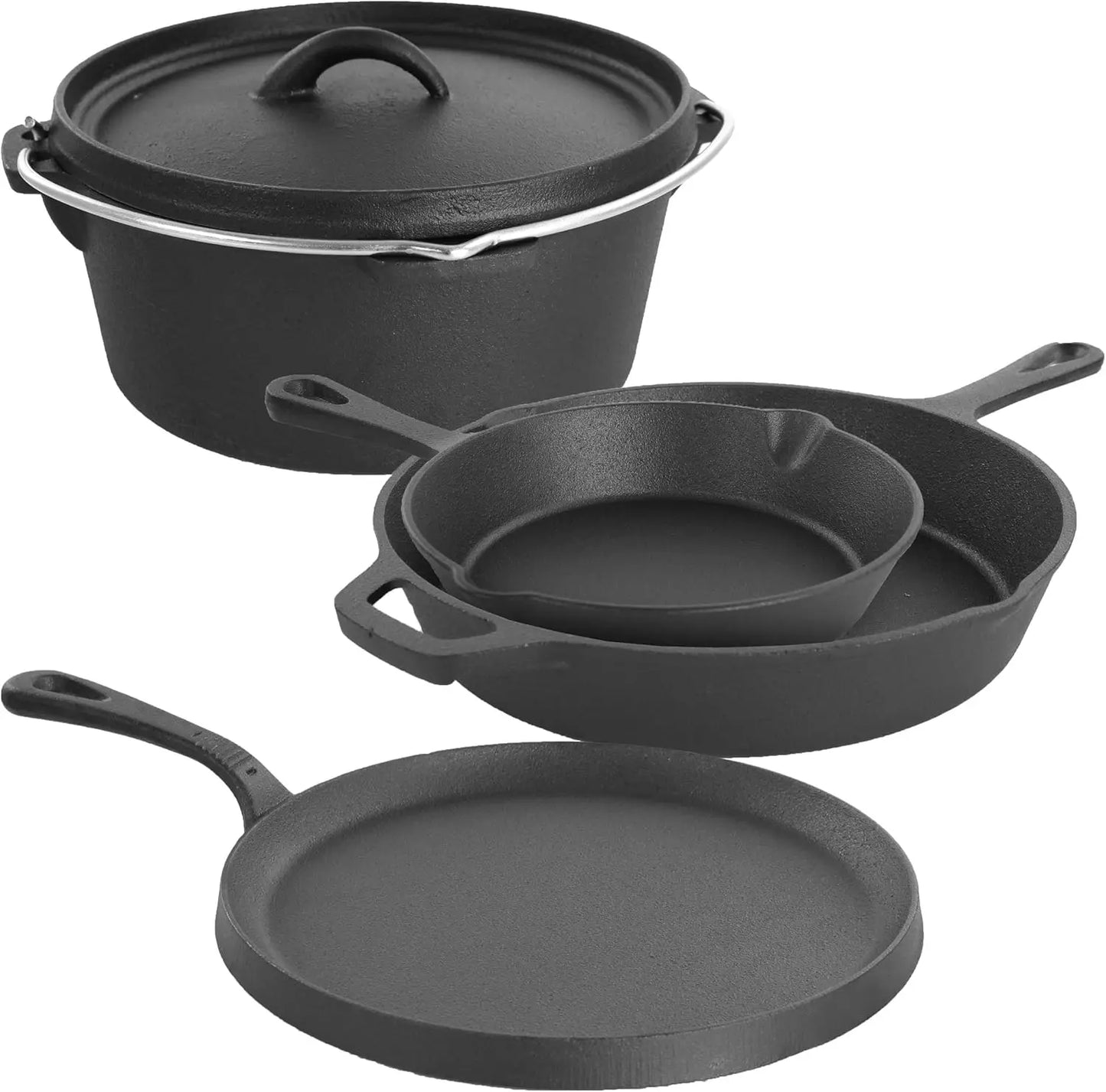 MegaChef 5 Piece, Pre-Seasoned, OVEN SAFE, Cast Iron Cookware Set, Black