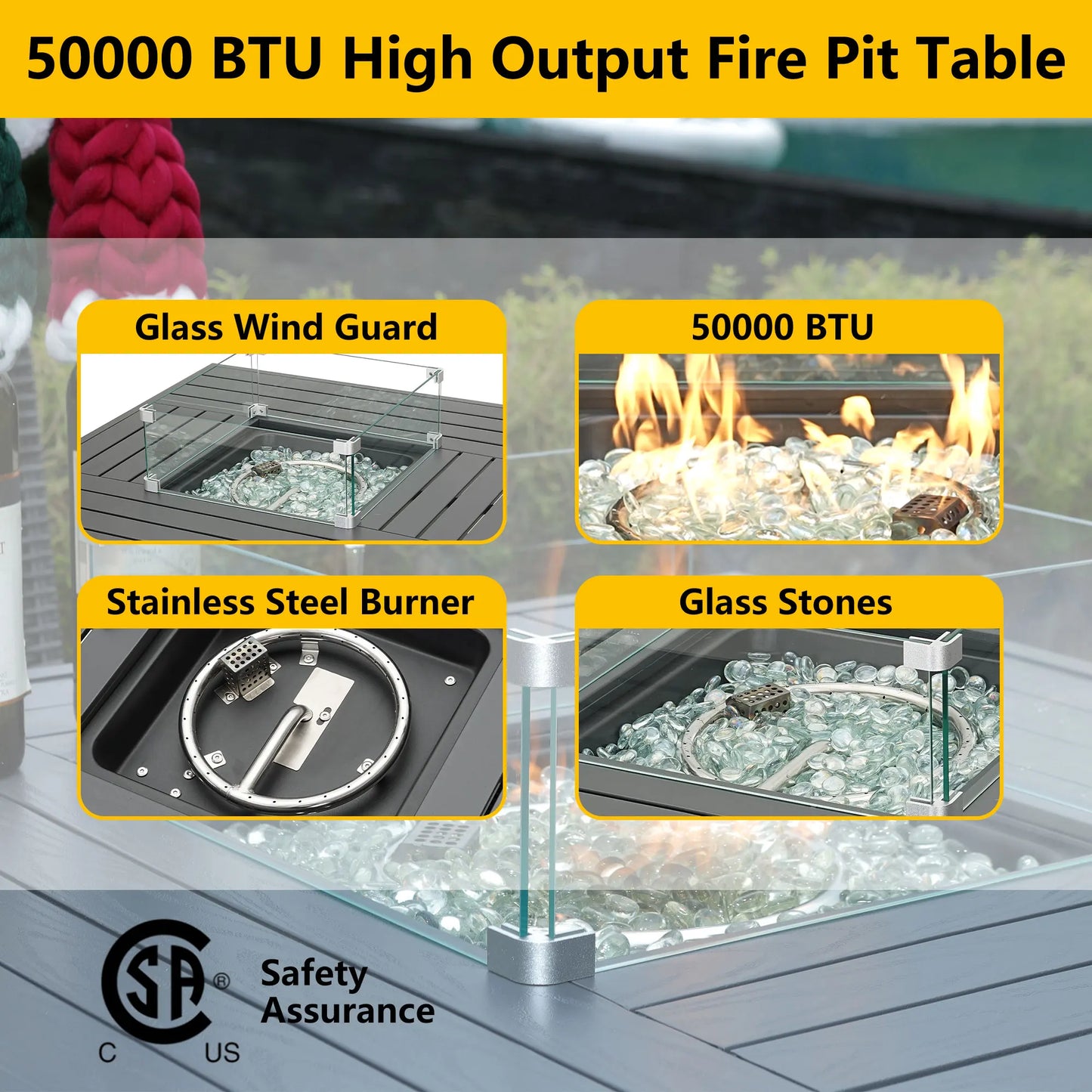 36" Square Bar High Outdoor Fire Pit Table