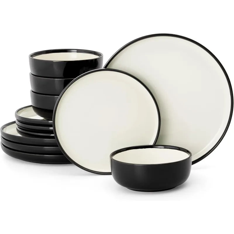 12 Piece Nature Stoneware Dinnerware Sets for 4, Assorted Colors
