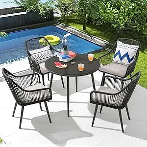 5-Piece All-Weather Twisted Rattan Patio Dining Set