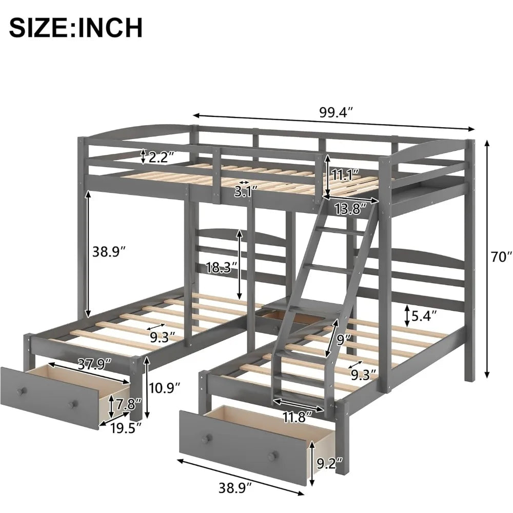 Full Over 2 Twin Triple Bunk Beds