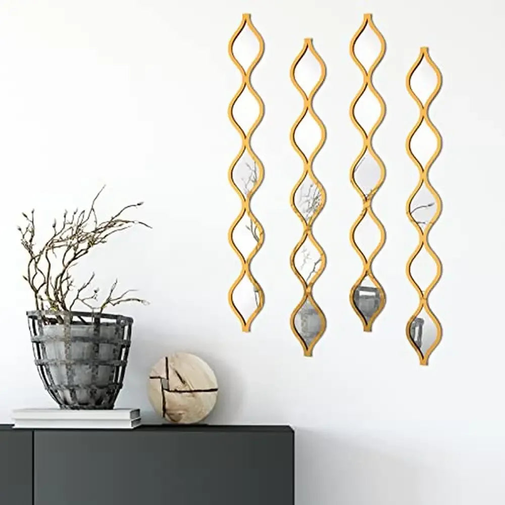 Set of 4, Gold Teardrop Mirror Wall Art Decor
