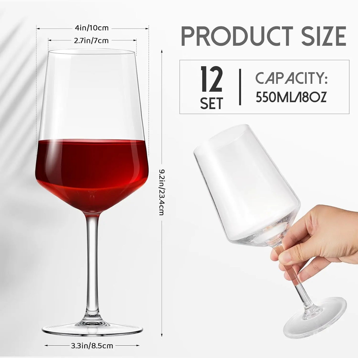 Set Of 12 (Square) Unbreakable Stemmed Wine Glasses