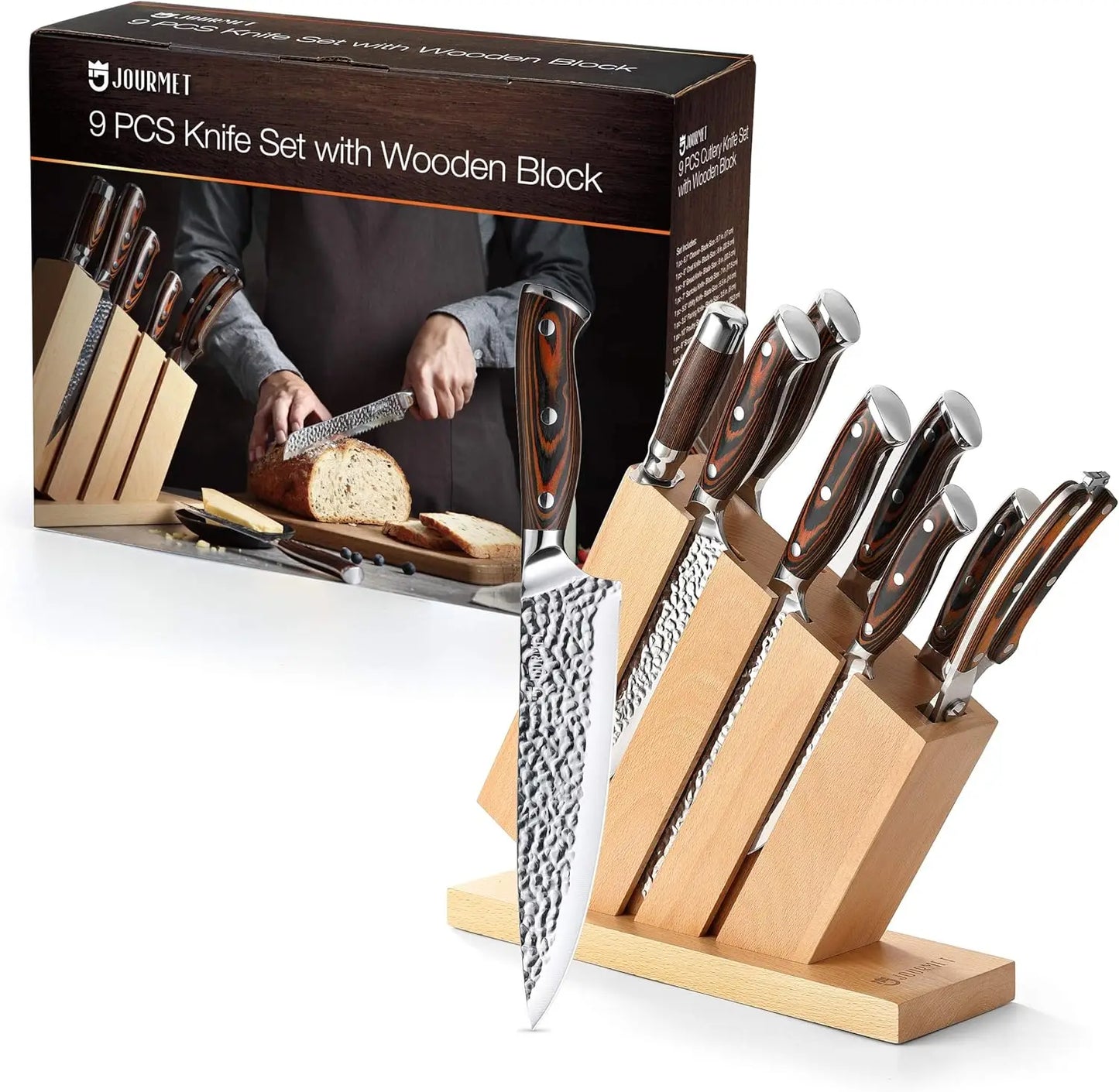 9PC High Carbon Stainless Steel Knife Set with Pakka Wood Handle and Beech Wood Block