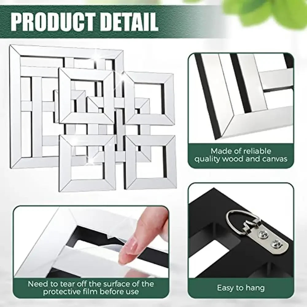 4 Pcs Square Silver Mirror Wall Decor Set