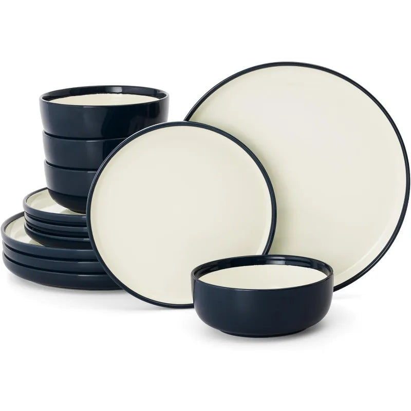 12 Piece Nature Stoneware Dinnerware Sets for 4, Assorted Colors