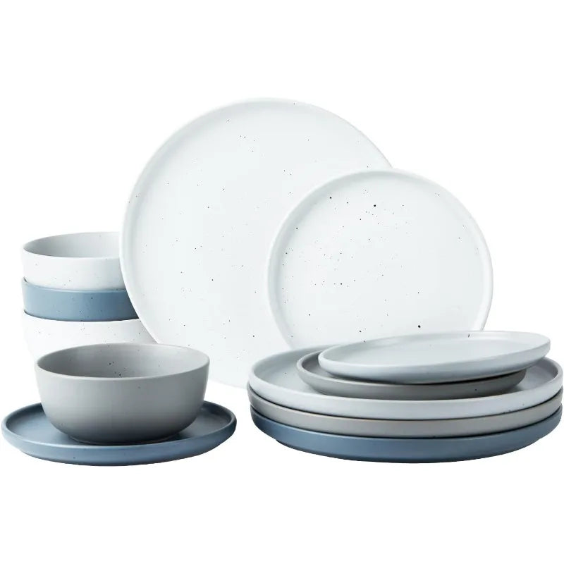 12 Piece Nature Stoneware Dinnerware Sets for 4, Assorted Colors