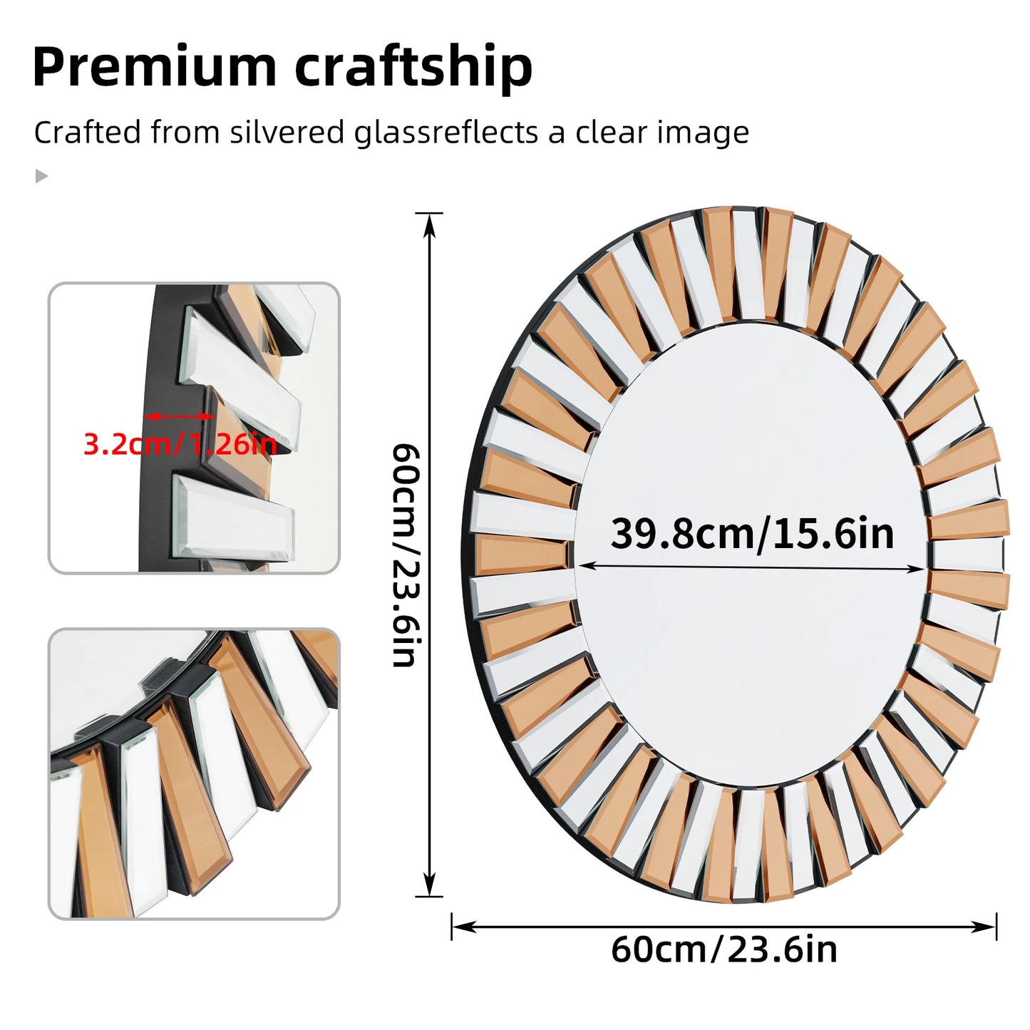 Beveled Edge Round Sunburst Wall Mirror