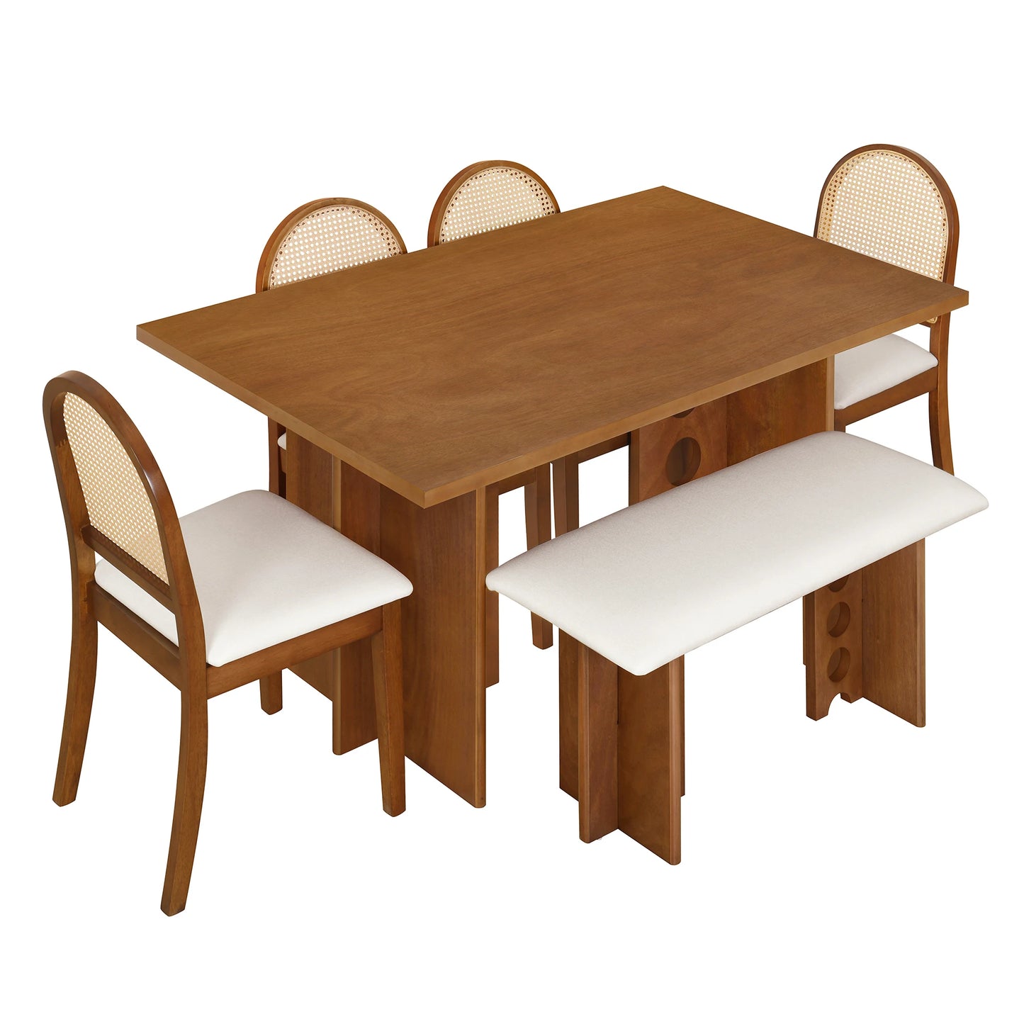 Modern Double Pedestal 6-Piece Dining Table Set