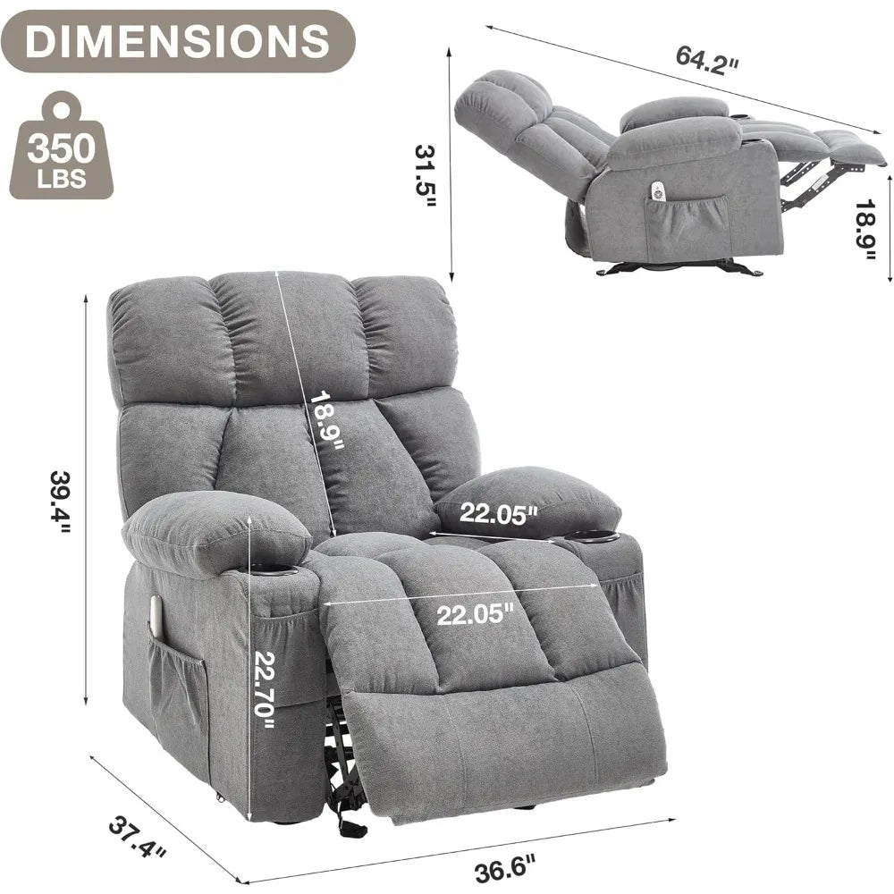 Overstuffed Massage Rocker Recliner Chair with Heat and Vibration