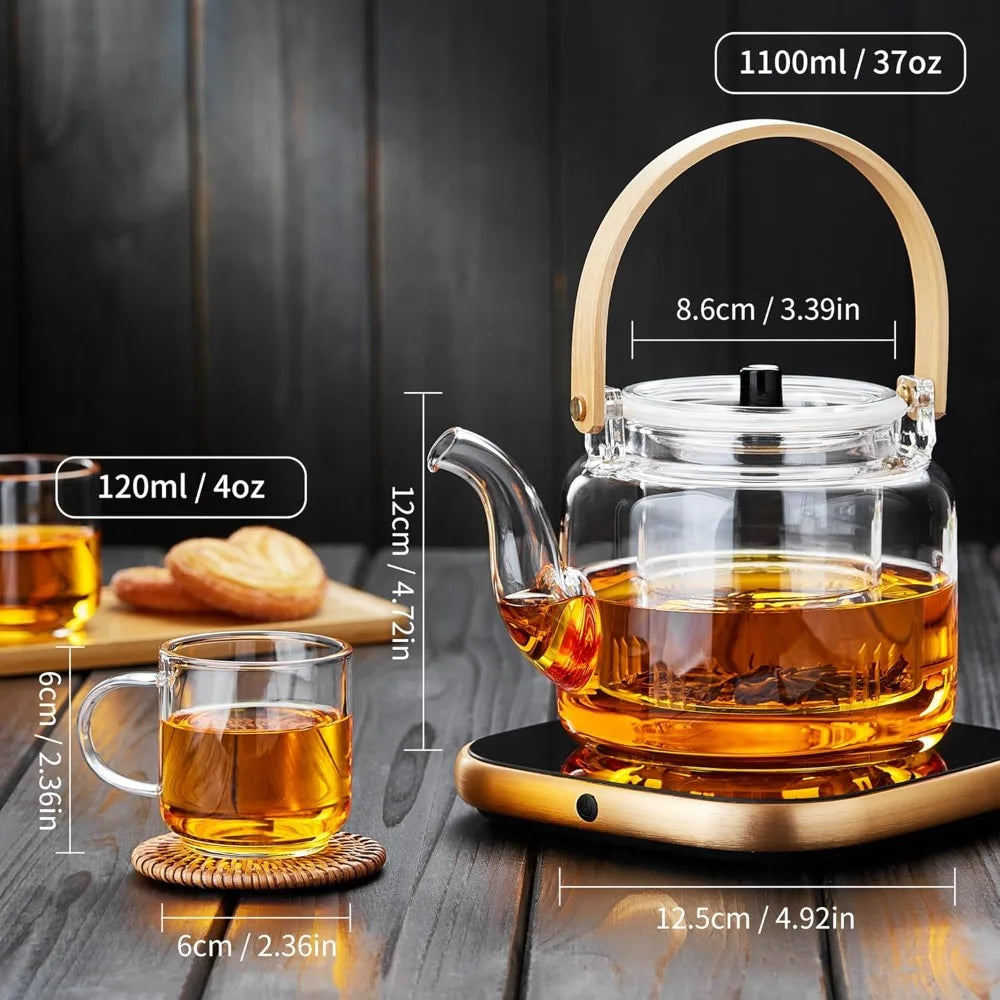 Glass Teapot with 4 Double-Walled Teacups