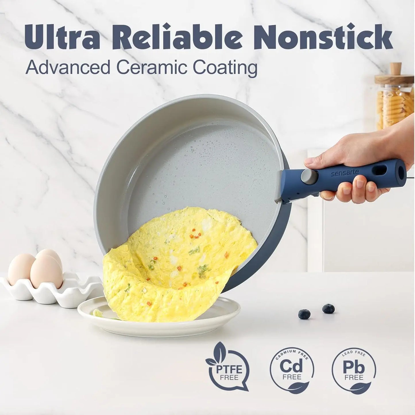 17 Piece Nonstick Ceramic Pots and Pans Set w/ Detachable Handle
