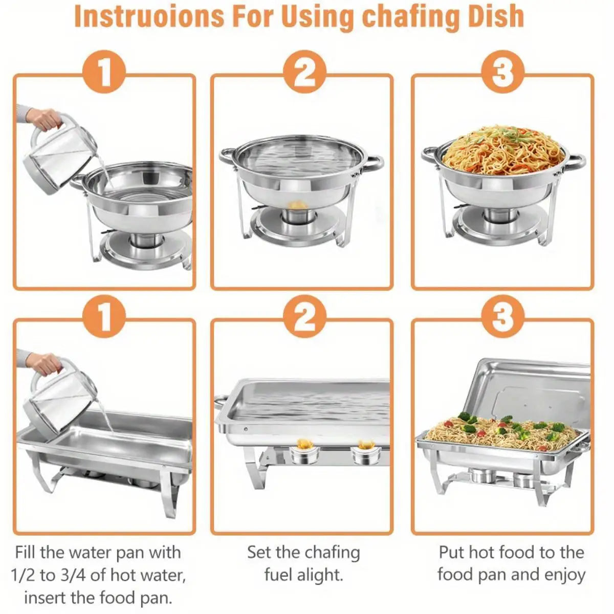 8 Pack Stainless Steel Chafing Dish Buffet Set