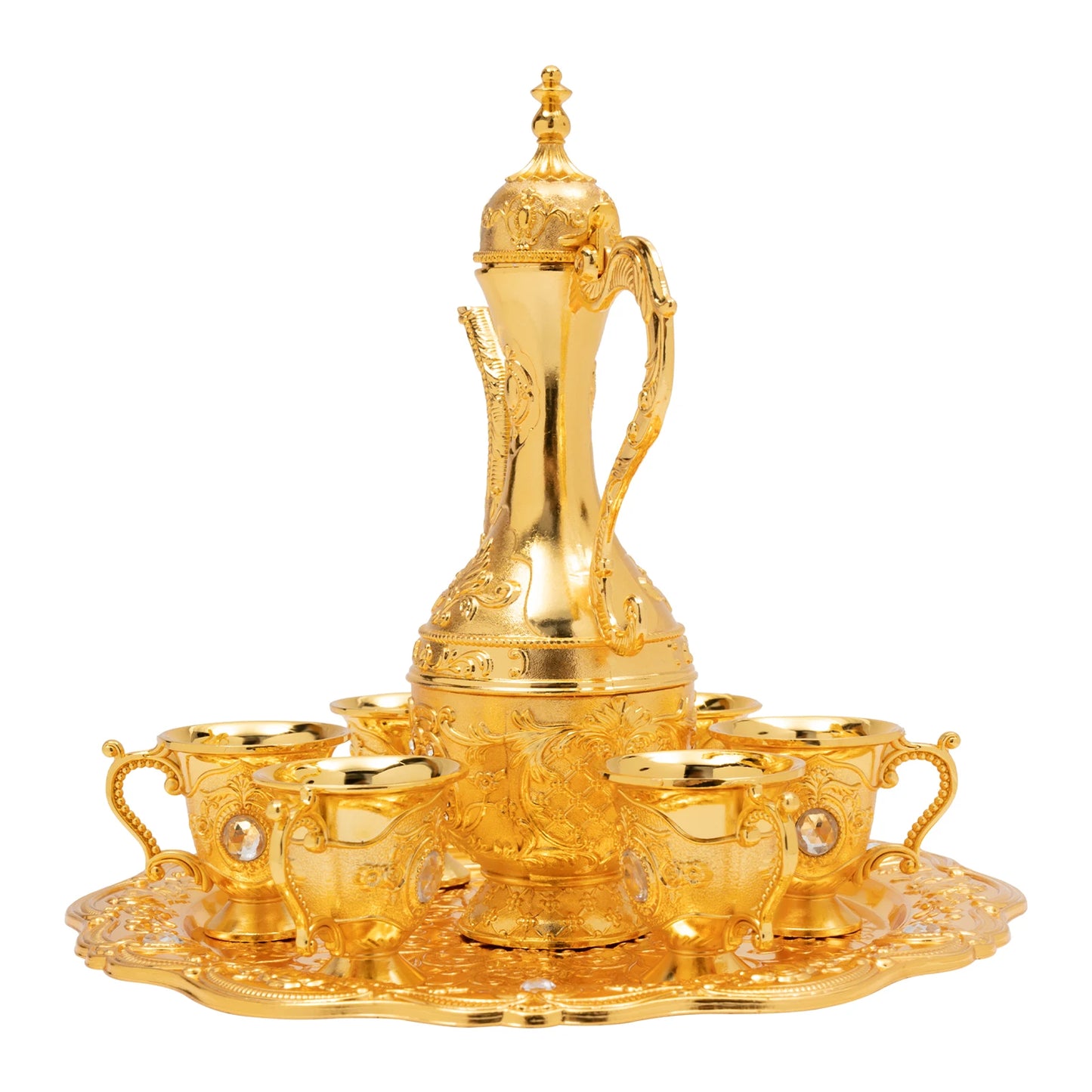 Vintage Turkish Coffee Set with Pot and 6 Cups, Gold