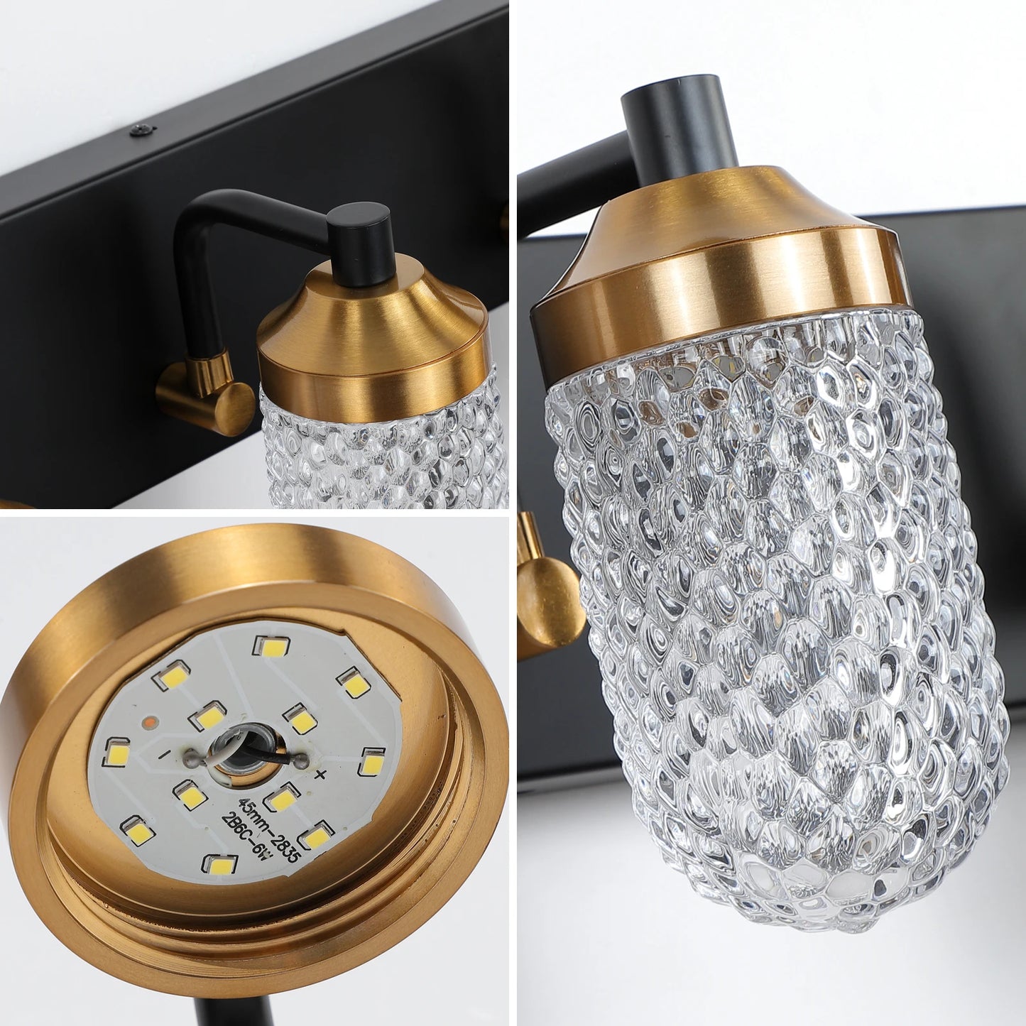 4 Light Crystal Black Gold Contemporary LED Bathroom Wall Sconce