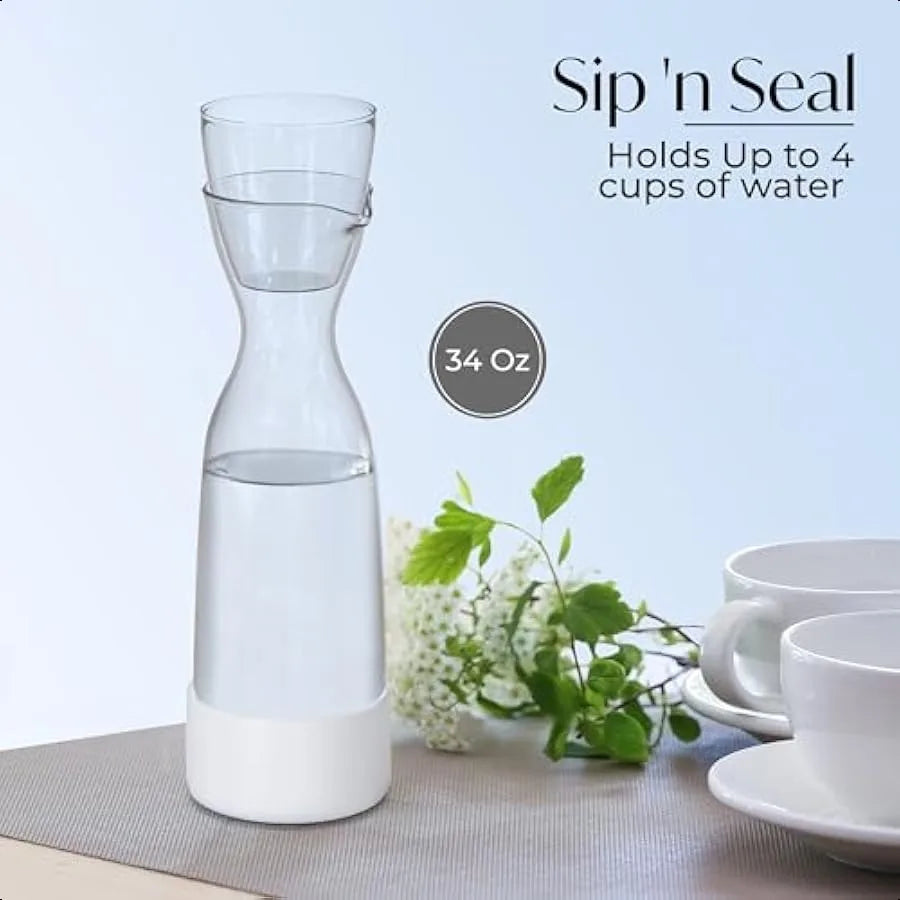 Anti-Skid Bedside Water Carafe and Glass Set w Brush