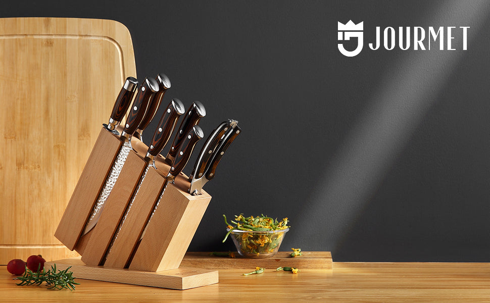 9PC High Carbon Stainless Steel Knife Set with Pakka Wood Handle and Beech Wood Block