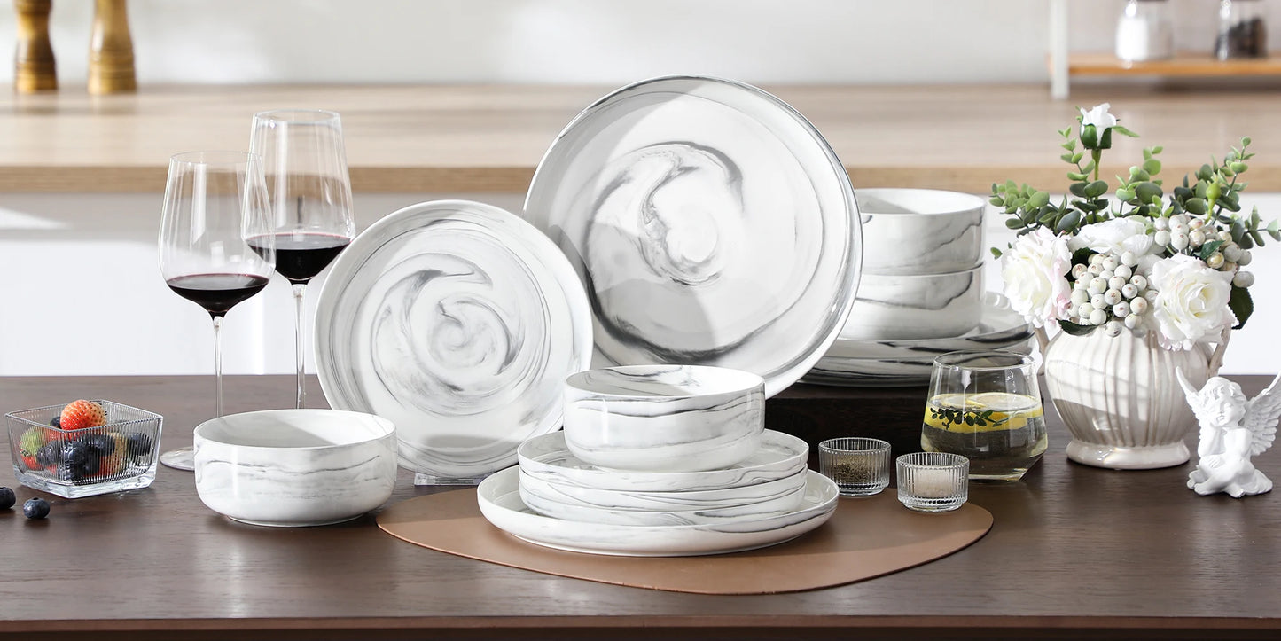 Luna series 12-Piece Ceramic Porcelain Dinnerware Set