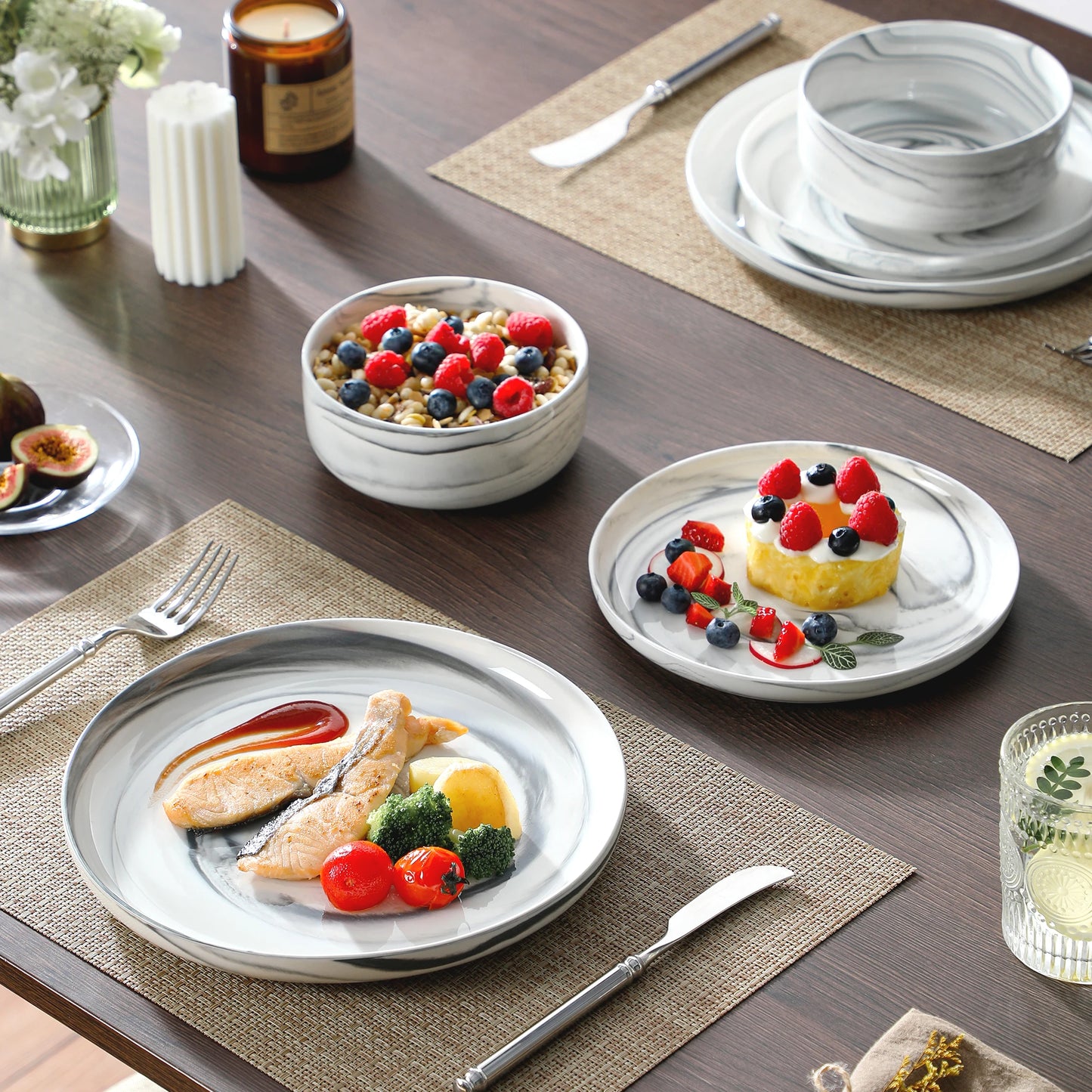 Luna series 12-Piece Ceramic Porcelain Dinnerware Set